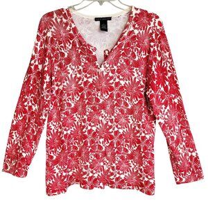 Sarah Spencer Floral Cardigan Sweater Women's L Red Silk Blend Mature Classic